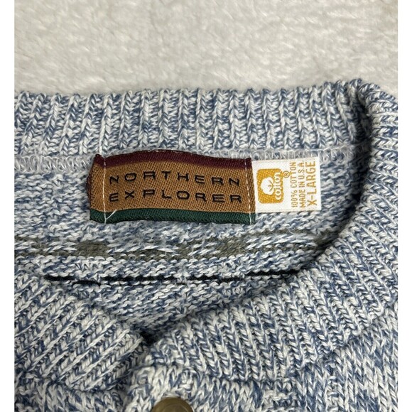 Vintage Northern Explorers Textured Knit Blue Henley Sweater Men's Size XL - Picture 5 of 9